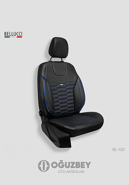 Oto Kılıf ( Deri ) ( Bellucci ) - BL-130-Siyah / Mavi İp