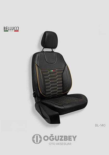 Oto Kılıf ( Deri ) ( Bellucci ) - BL-140-Siyah / Sarı İp