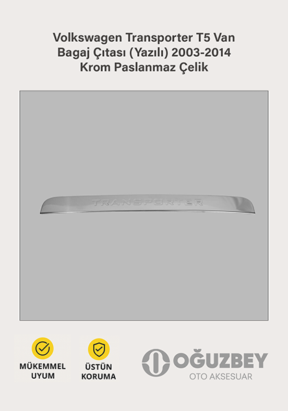 Volkswagen Transporter T5 Van Bagaj Çıtası (Yazılı) 2003-2014 Krom Paslanmaz Çelik