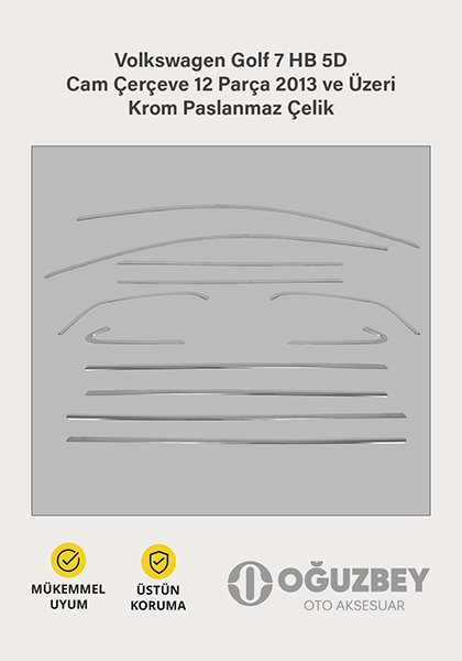 Volkswagen Golf 7 HB 5D Cam Çerçeve 12 Parça 2013 ve Üzeri Krom Paslanmaz Çelik