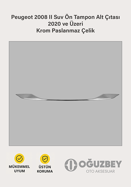 Peugeot 2008 II Suv Ön Tampon Alt Çıtası 2020 ve Üzeri Krom Paslanmaz Çelik