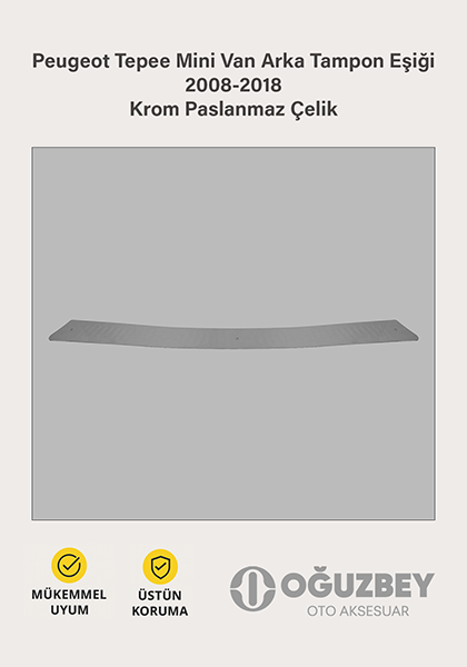 Peugeot Tepee Mini Van Arka Tampon Eşiği 2008-2018 Krom Paslanmaz Çelik