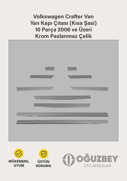 Volkswagen Crafter Van Yan Kapı Çıtası (Kısa Şasi) 10 Parça 2006 ve Üzeri Krom Paslanmaz Çelik