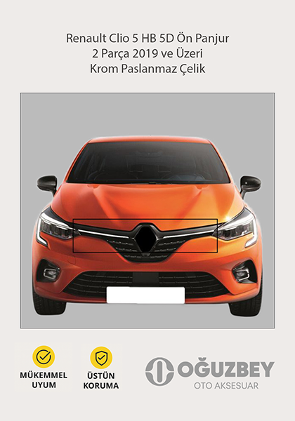 Renault Clio 5 HB 5D Ön Panjur 2 Parça 2019 ve Üzeri Krom Paslanmaz Çelik