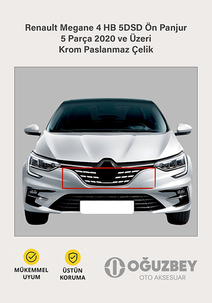 Renault Megane 4 HB 5DSD Ön Panjur 5 Parça 2020 ve Üzeri Krom Paslanmaz Çelik
