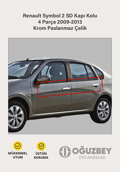 Renault Symbol 2 SD Kapı Kolu 4 Parça 2009-2013 Krom Paslanmaz Çelik