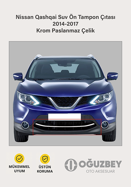 Nissan Qashqai Suv Ön Tampon Çıtası 2014-2017 Krom Paslanmaz Çelik