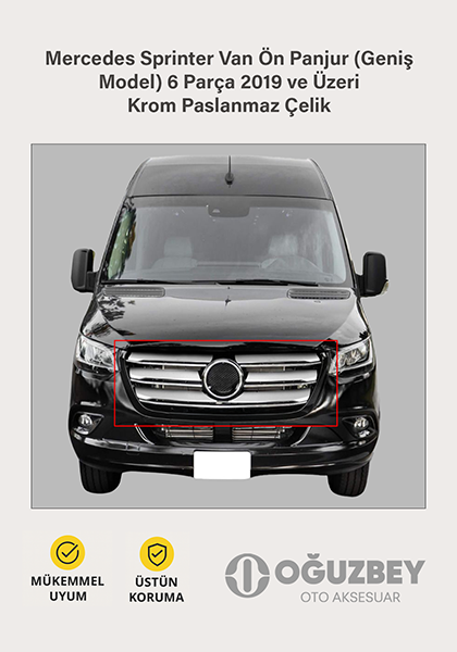 Mercedes Sprinter Van Ön Panjur (Geniş Model) 6 Parça 2019 ve Üzeri Krom Paslanmaz Çelik