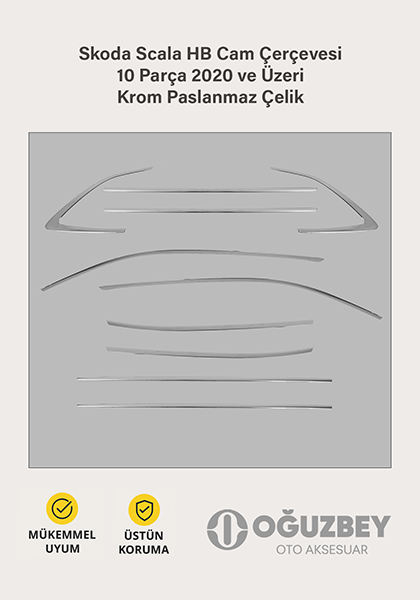 Skoda Scala HB Cam Çerçevesi 10 Parça 2020 ve Üzeri Krom Paslanmaz Çelik