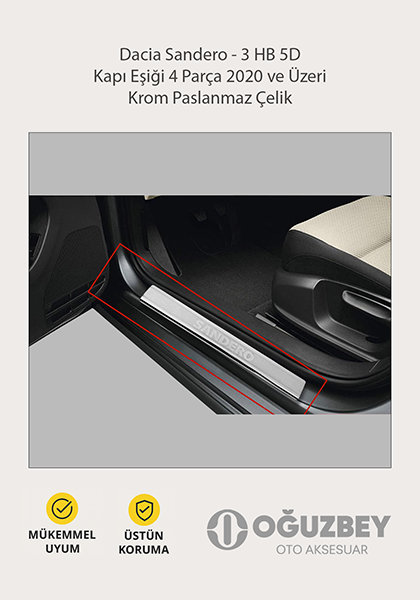 Dacia Sandero - 3 HB 5D Kapı Eşiği 4 Parça 2020 ve Üzeri Krom Paslanmaz Çelik