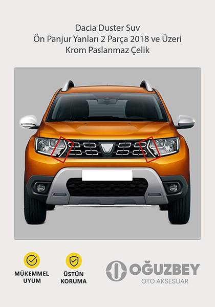 Dacia Duster Suv Ön Panjur Yanları 2 Parça 2018 ve Üzeri Krom Paslanmaz Çelik