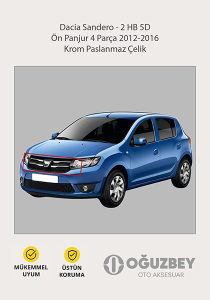 Dacia Sandero - 2 HB 5D Ön Panjur 4 Parça 2012-2016 Krom Paslanmaz Çelik