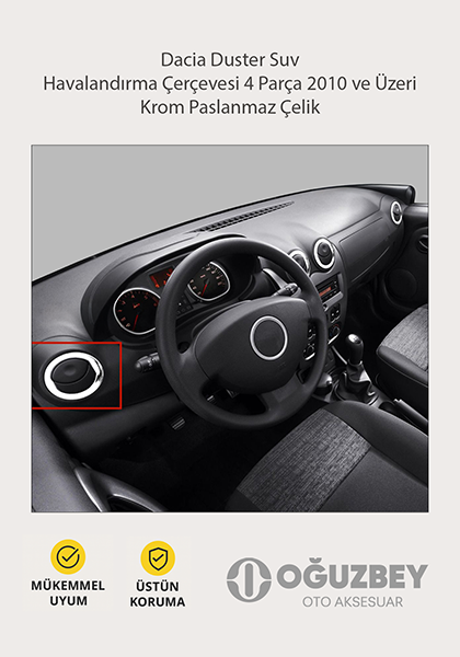 Dacia Duster Suv Havalandırma Çerçevesi 4 Parça 2010 ve Üzeri Krom Paslanmaz Çelik