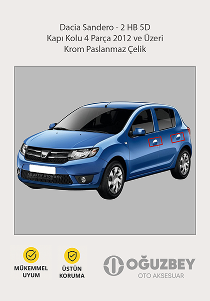 Dacia Sandero - 2 HB 5D Kapı Kolu 4 Parça 2012 ve Üzeri Krom Paslanmaz Çelik