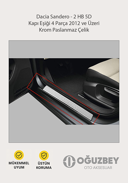 Dacia Sandero - 2 HB 5D Kapı Eşiği 4 Parça 2012 ve Üzeri Krom Paslanmaz Çelik