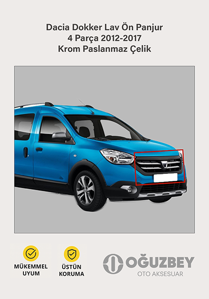 Dacia Dokker Lav Ön Panjur 4 Parça 2012-2017 Krom Paslanmaz Çelik