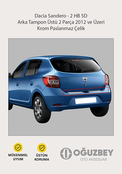 Dacia Sandero - 2 HB 5D Arka Tampon Üstü 2 Parça 2012 ve Üzeri Krom Paslanmaz Çelik